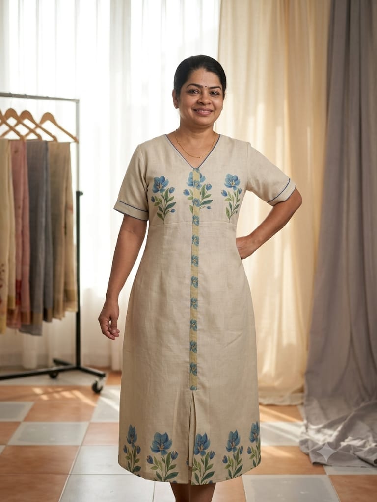 Mayas Traditional Printed Aline Kurthi with V neck